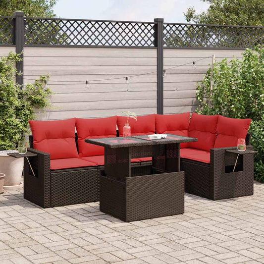 6-tlg. Garten-Sofagarnitur mit Kissen Braun Poly Rattan Akazie