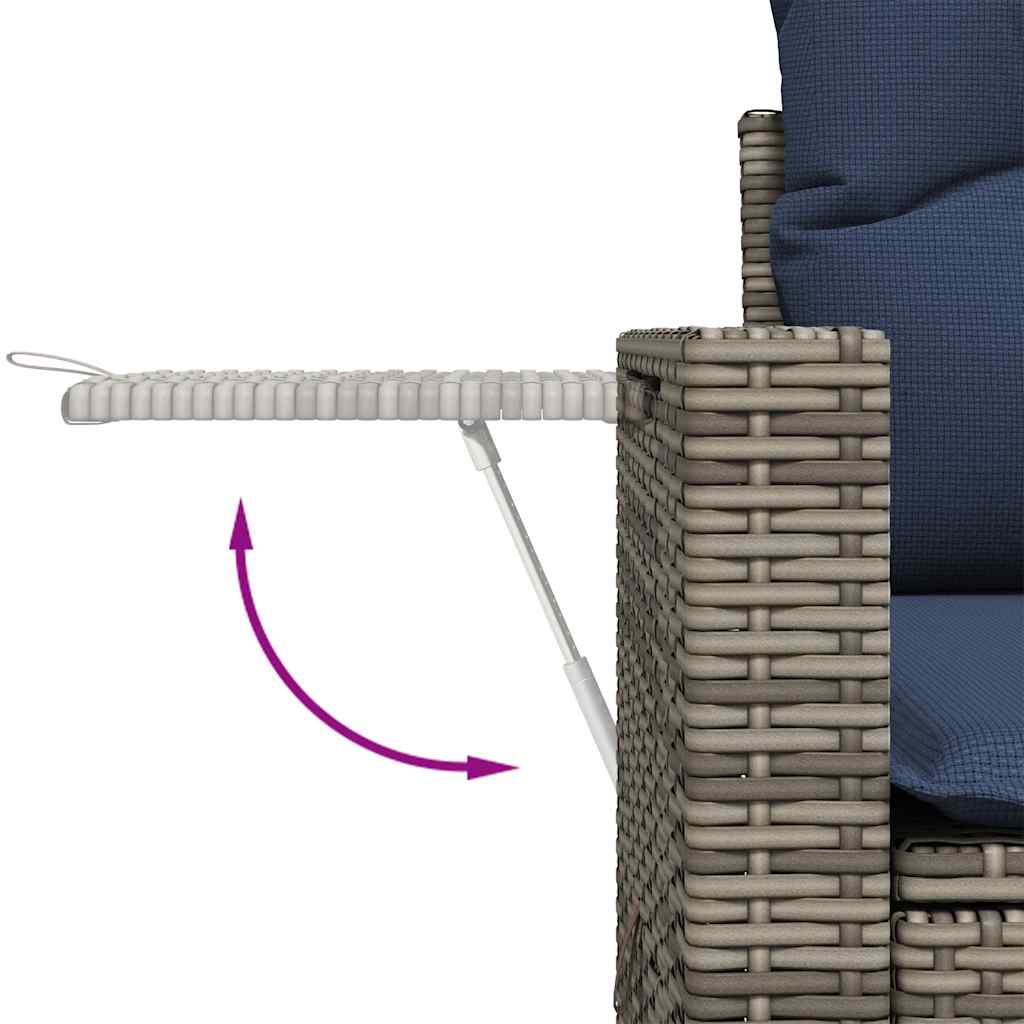 8-tlg. Garten-Sofagarnitur mit Kissen Grau Poly Rattan Akazie