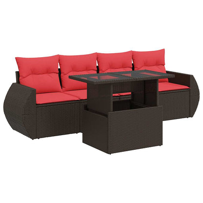 5-tlg. Garten-Sofagarnitur mit Kissen Braun Poly Rattan Akazie
