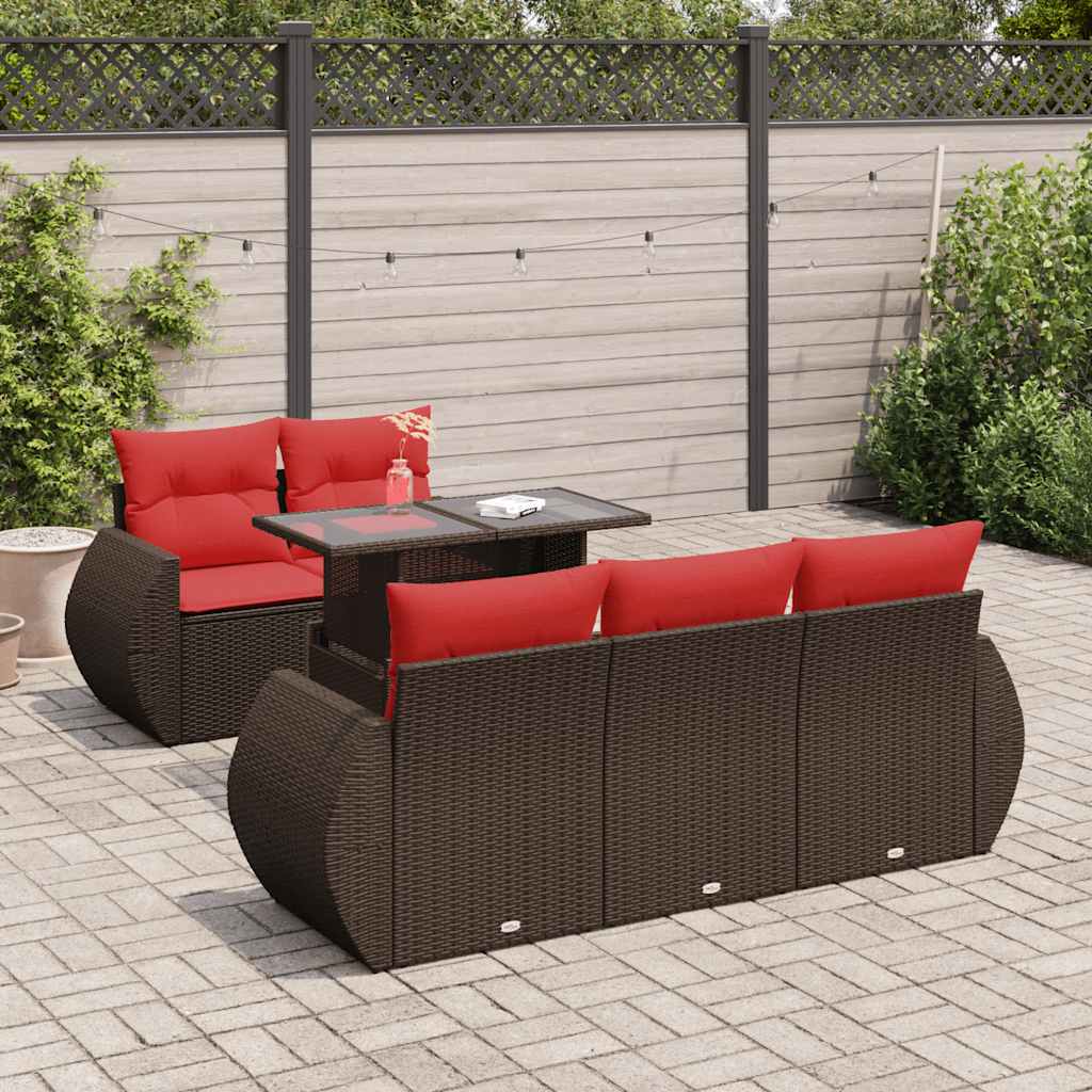 6-tlg. Garten-Sofagarnitur mit Kissen Braun Poly Rattan Akazie