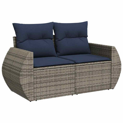 7-tlg. Garten-Sofagarnitur mit Kissen Grau Poly Rattan Akazie