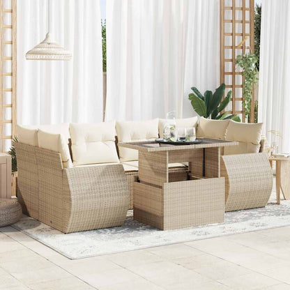 7-tlg. Garten-Sofagarnitur mit Kissen Beige Poly Rattan