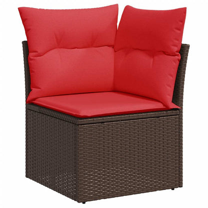 9-tlg. Garten-Sofagarnitur mit Kissen Braun Poly Rattan Akazie