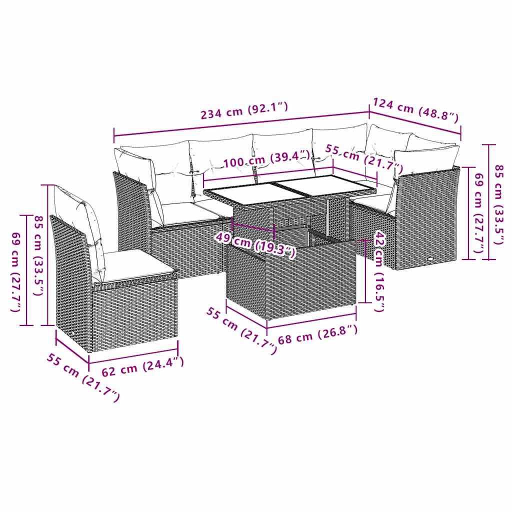 6-tlg. Garten-Sofagarnitur mit Kissen Schwarz Poly Rattan