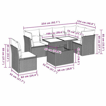 6-tlg. Garten-Sofagarnitur mit Kissen Schwarz Poly Rattan