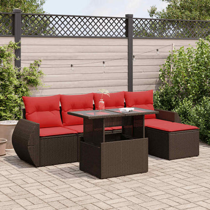 6-tlg. Garten-Sofagarnitur mit Kissen Braun Poly Rattan Akazie