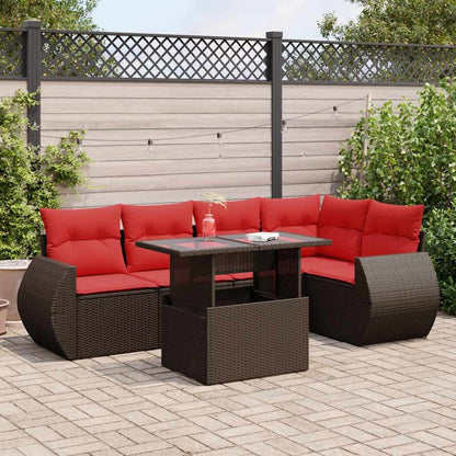 6-tlg. Garten-Sofagarnitur mit Kissen Braun Poly Rattan Akazie