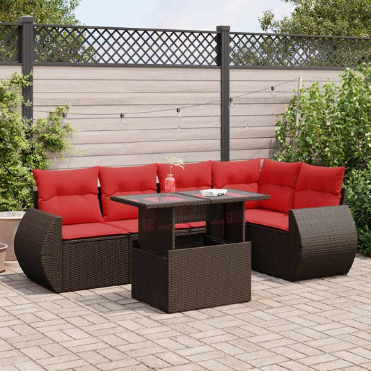 6-tlg. Garten-Sofagarnitur mit Kissen Braun Poly Rattan Akazie