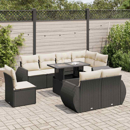 9-tlg. Garten-Sofagarnitur mit Kissen Schwarz Poly Rattan