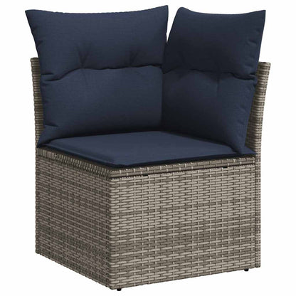 9-tlg. Garten-Sofagarnitur mit Kissen Grau Poly Rattan Akazie