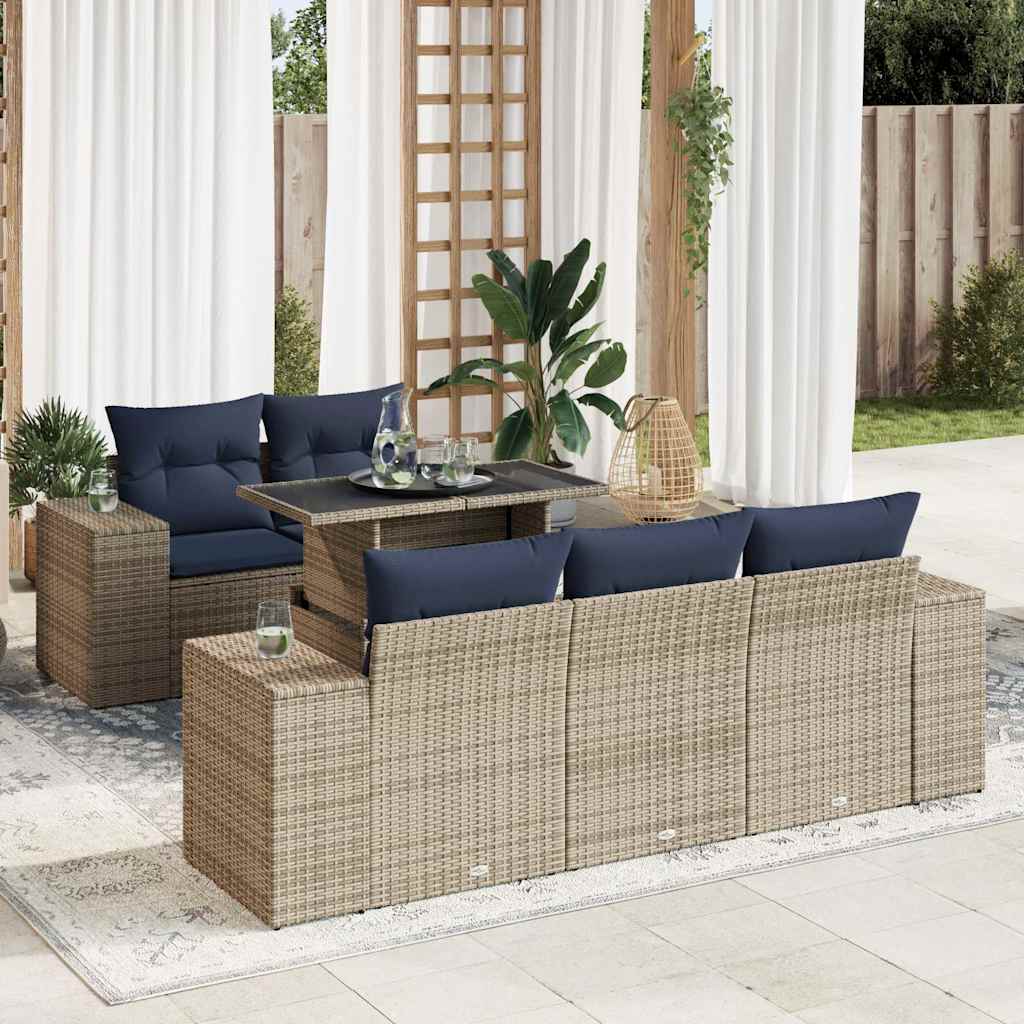 6-tlg. Garten-Sofagarnitur mit Kissen Grau Poly Rattan Akazie