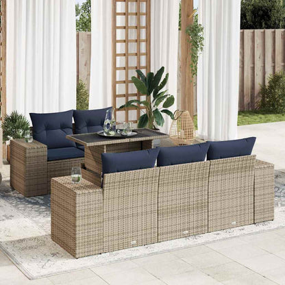 6-tlg. Garten-Sofagarnitur mit Kissen Grau Poly Rattan Akazie