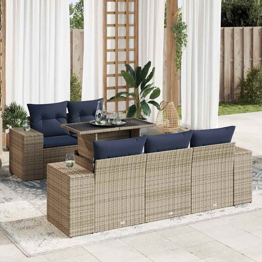 6-tlg. Garten-Sofagarnitur mit Kissen Grau Poly Rattan Akazie