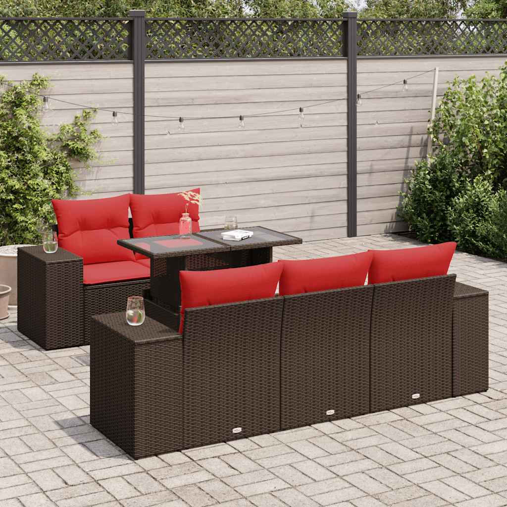 6-tlg. Garten-Sofagarnitur mit Kissen Braun Poly Rattan Akazie