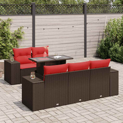 6-tlg. Garten-Sofagarnitur mit Kissen Braun Poly Rattan Akazie
