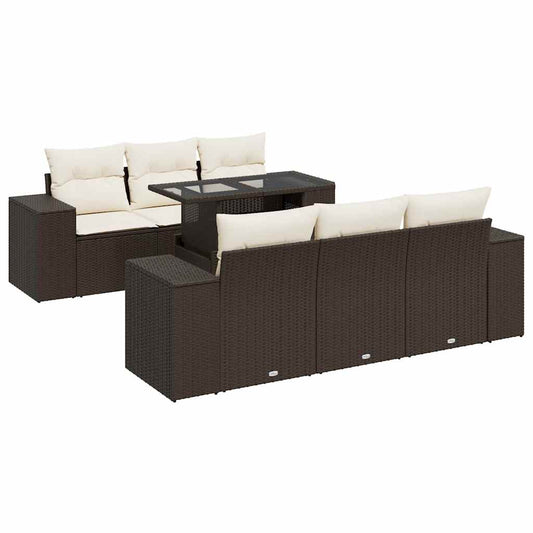 7-tlg. Garten-Sofagarnitur mit Kissen Braun Poly Rattan