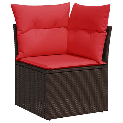 9-tlg. Garten-Sofagarnitur mit Kissen Braun Poly Rattan Akazie