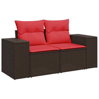 9-tlg. Garten-Sofagarnitur mit Kissen Braun Poly Rattan Akazie