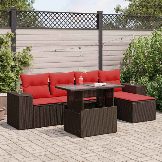 6-tlg. Garten-Sofagarnitur mit Kissen Braun Poly Rattan Akazie