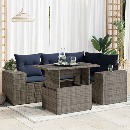5-tlg. Garten-Sofagarnitur mit Kissen Grau Poly Rattan