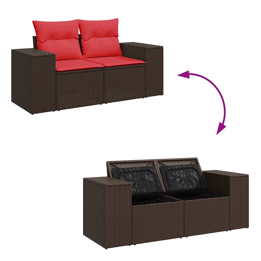 5-tlg. Garten-Sofagarnitur mit Kissen Braun Poly Rattan Akazie