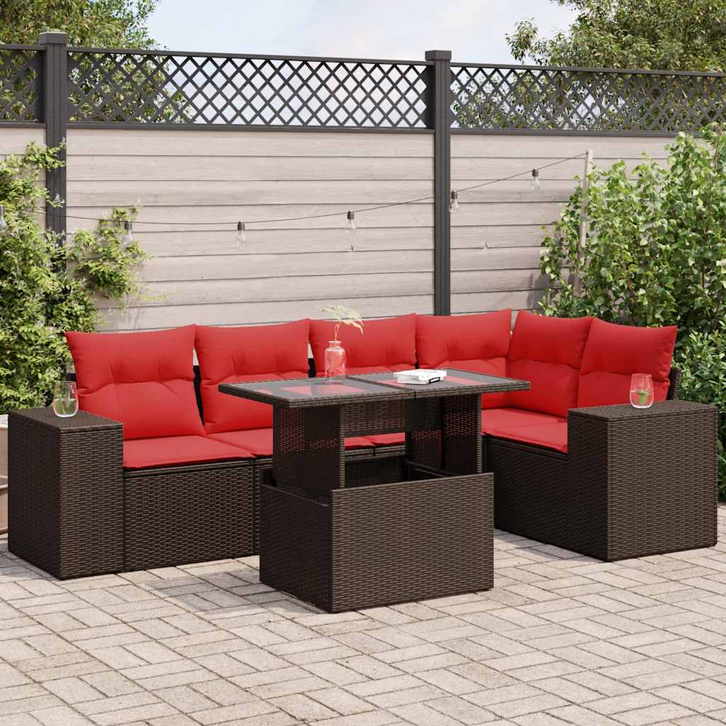 6-tlg. Garten-Sofagarnitur mit Kissen Braun Poly Rattan Akazie