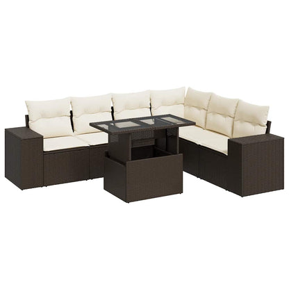 7-tlg. Garten-Sofagarnitur mit Kissen Braun Poly Rattan