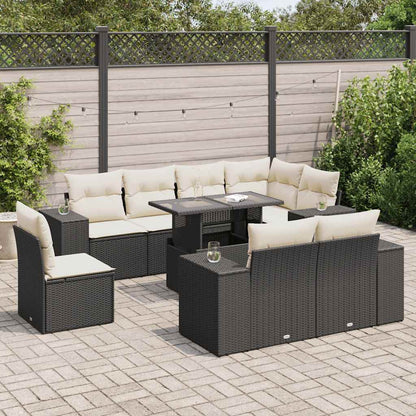 9-tlg. Garten-Sofagarnitur mit Kissen Schwarz Poly Rattan