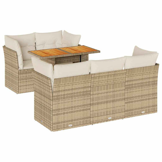 6-tlg. Garten-Sofagarnitur mit Kissen Beige Poly Rattan