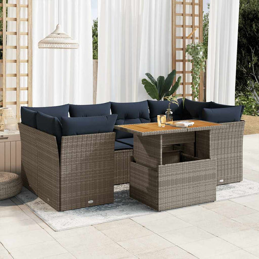 7-tlg. Garten-Sofagarnitur mit Kissen Grau Poly Rattan