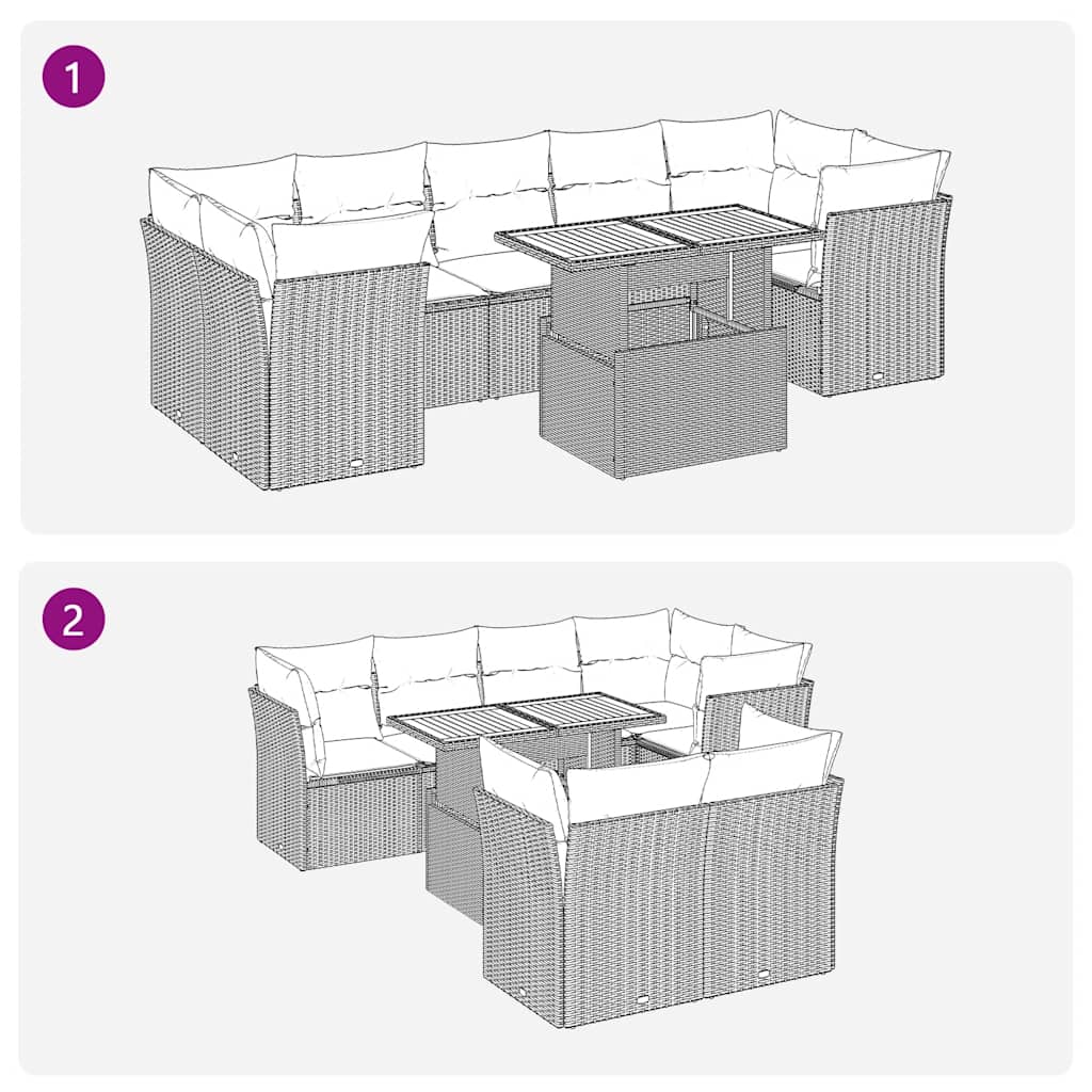 8-tlg. Garten-Sofagarnitur mit Kissen Beige Poly Rattan