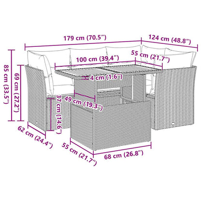 5-delt sæt Havesofasæt med puder Sort polyrattan