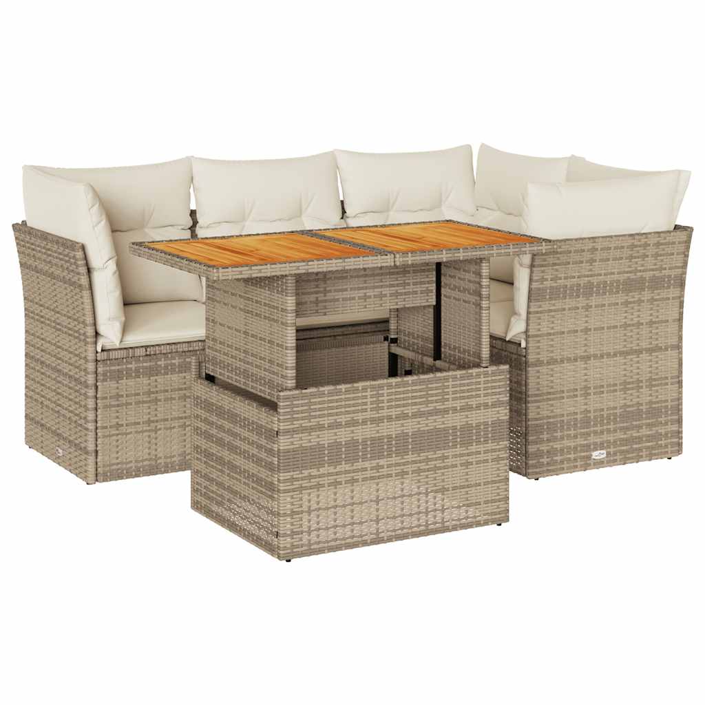 5-tlg. Garten-Sofagarnitur mit Kissen Beige Poly Rattan