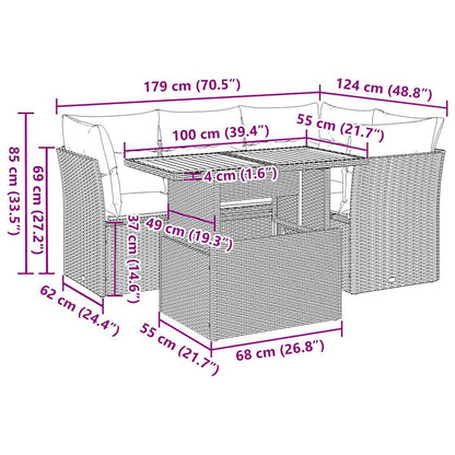 5-tlg. Garten-Sofagarnitur mit Kissen Beige Poly Rattan