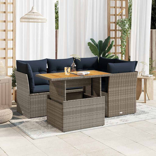 5-tlg. Garten-Sofagarnitur mit Kissen Grau Poly Rattan