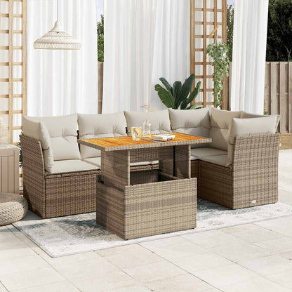 6-tlg. Garten-Sofagarnitur mit Kissen Beige Poly Rattan
