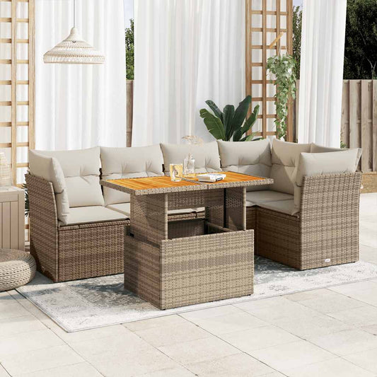 6-tlg. Garten-Sofagarnitur mit Kissen Beige Poly Rattan