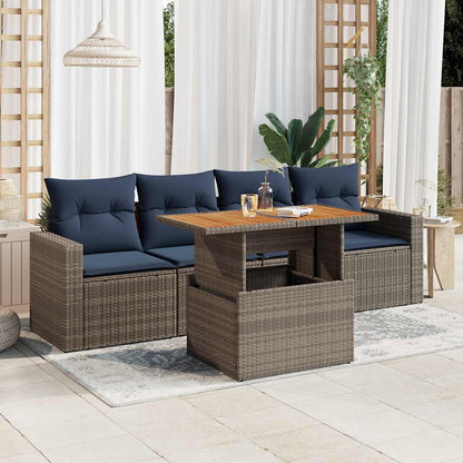 5-tlg. Garten-Sofagarnitur mit Kissen Grau Poly Rattan