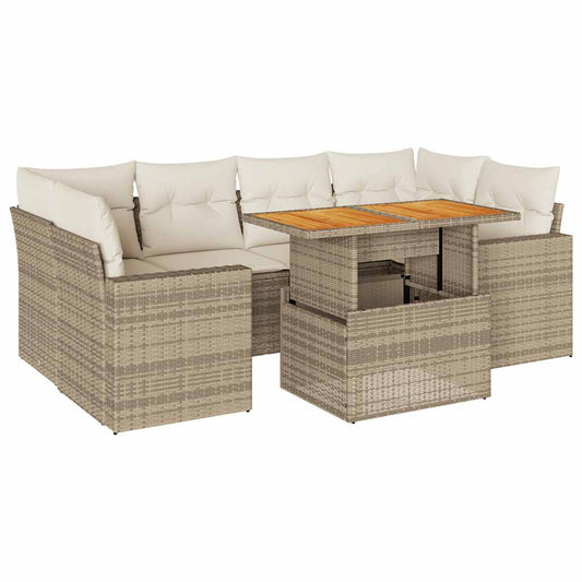 7-tlg. Garten-Sofagarnitur mit Kissen Beige Poly Rattan