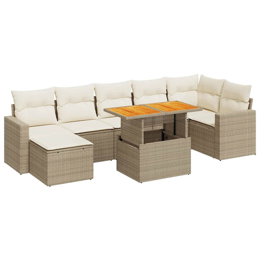 8-tlg. Garten-Sofagarnitur mit Kissen Beige Poly Rattan