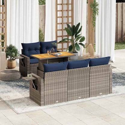 6-tlg. Garten-Sofagarnitur mit Kissen Grau Poly Rattan