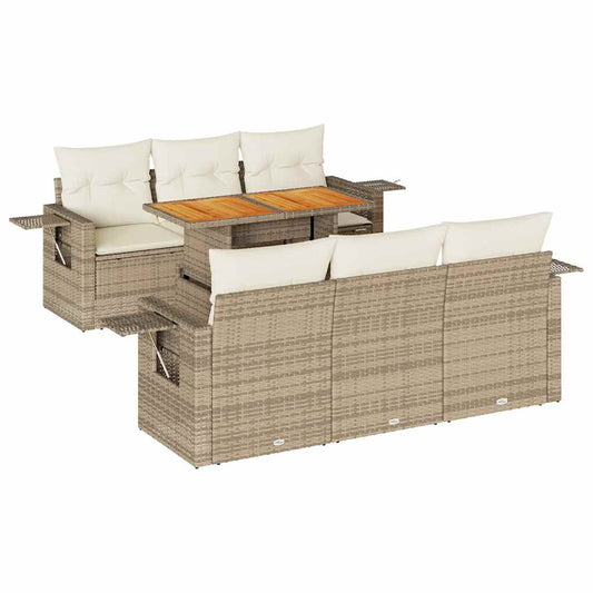 7-tlg. Garten-Sofagarnitur mit Kissen Beige Poly Rattan