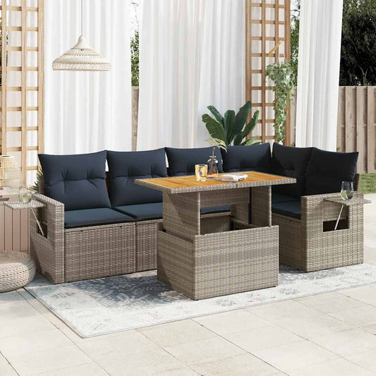 6-tlg. Garten-Sofagarnitur mit Kissen Grau Poly Rattan