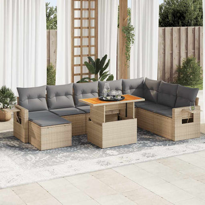 9-delt sæt Havesofasæt med puder Beige polyrattan