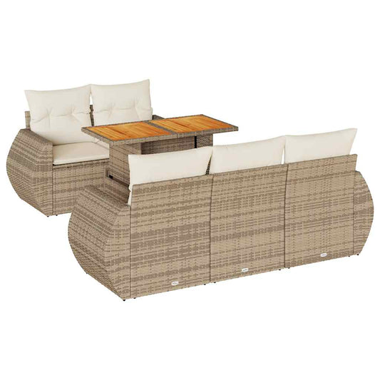 6-tlg. Garten-Sofagarnitur mit Kissen Beige Poly Rattan
