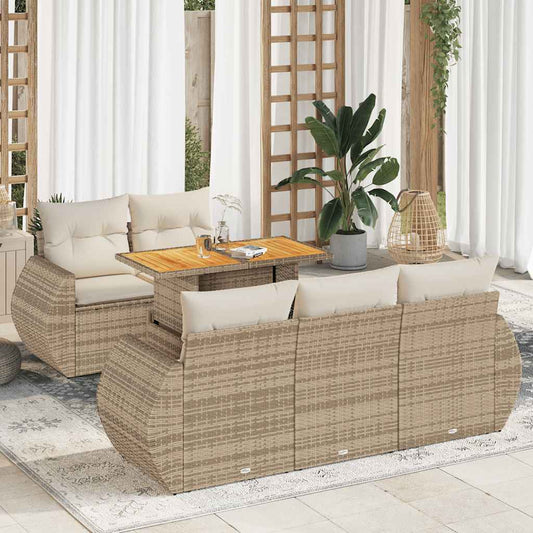 6-tlg. Garten-Sofagarnitur mit Kissen Beige Poly Rattan
