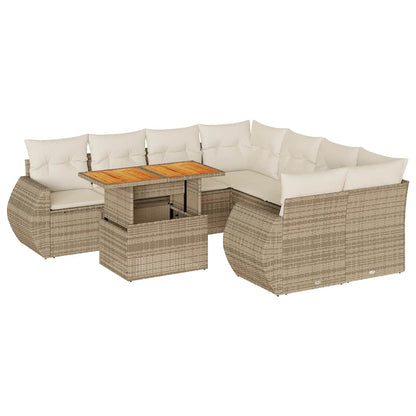 9-delt sæt Havesofasæt med puder Beige polyrattan
