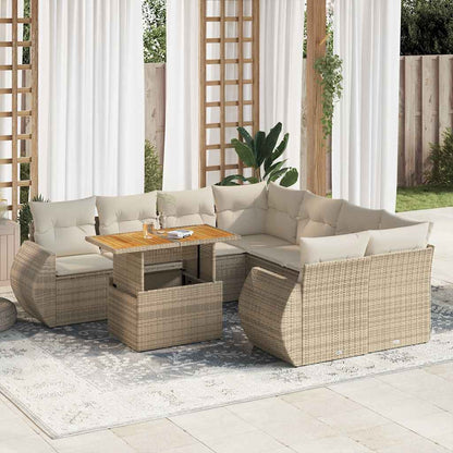 9-delt sæt Havesofasæt med puder Beige polyrattan