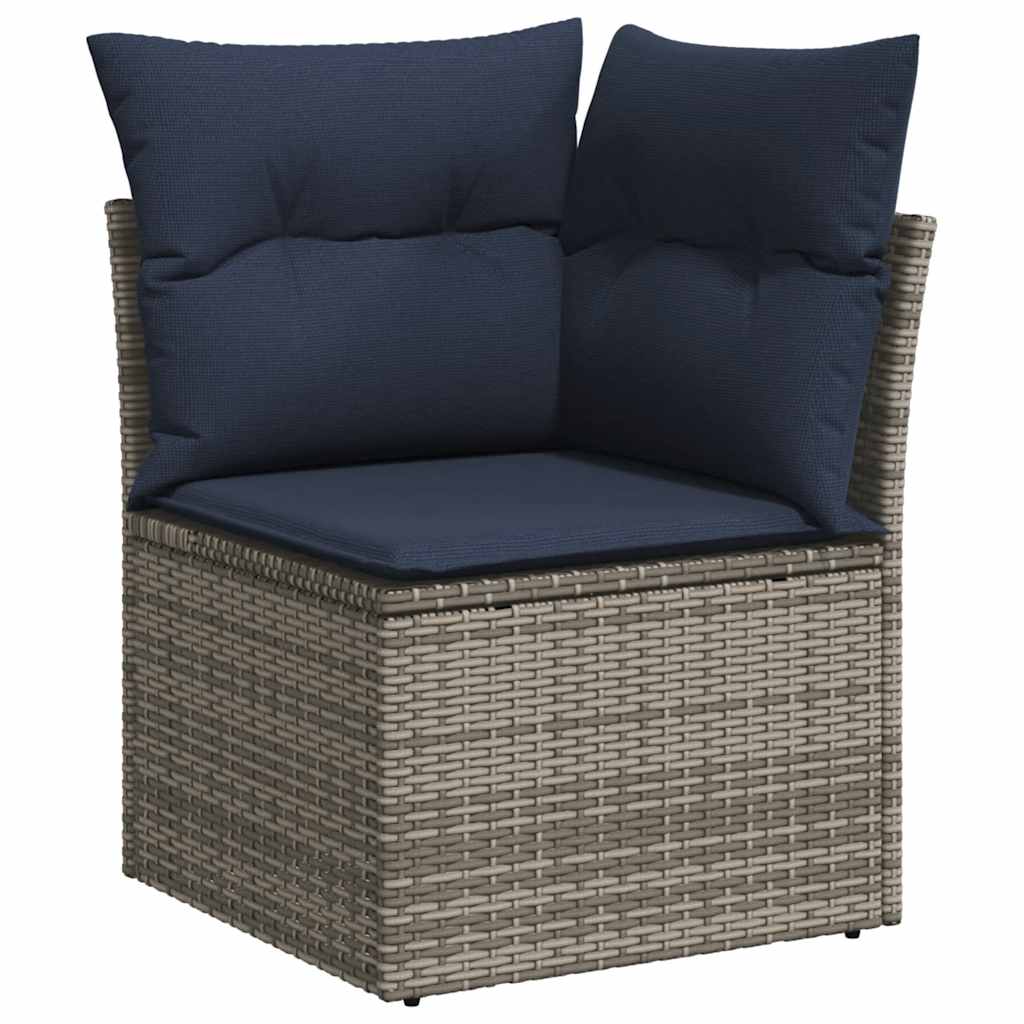 5-tlg. Garten-Sofagarnitur mit Kissen Grau Poly Rattan