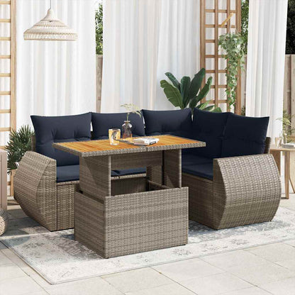 5-tlg. Garten-Sofagarnitur mit Kissen Grau Poly Rattan
